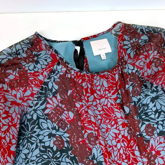 New Cinq a Sept Silk Chiffon Floral Tie Back Peplum Blouse Red Black Sz XS - Picture 10 of 16